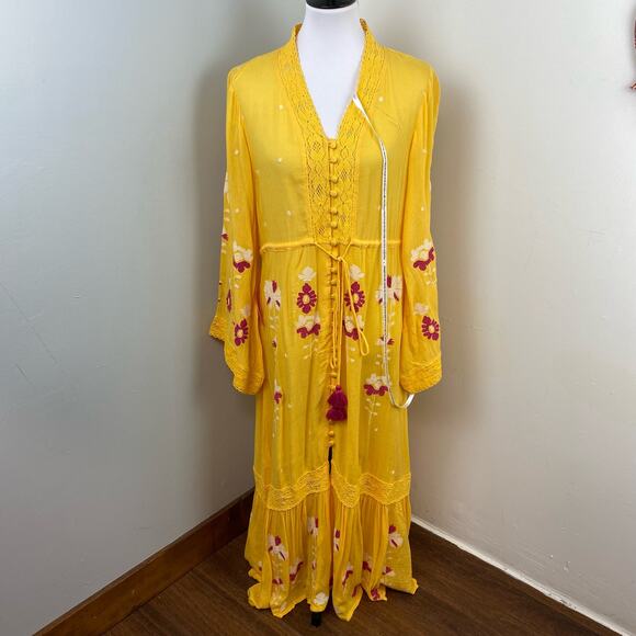ModCloth Yellow Sunshine of Your Love Floral Embroidered Midi Dress Sz 6 - Picture 5 of 12